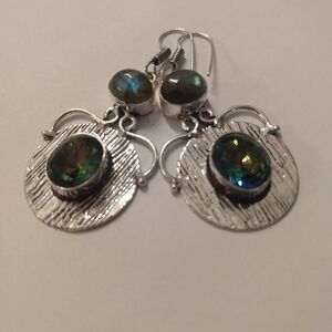 Labradorite And Multicolour Gem Earrings 925